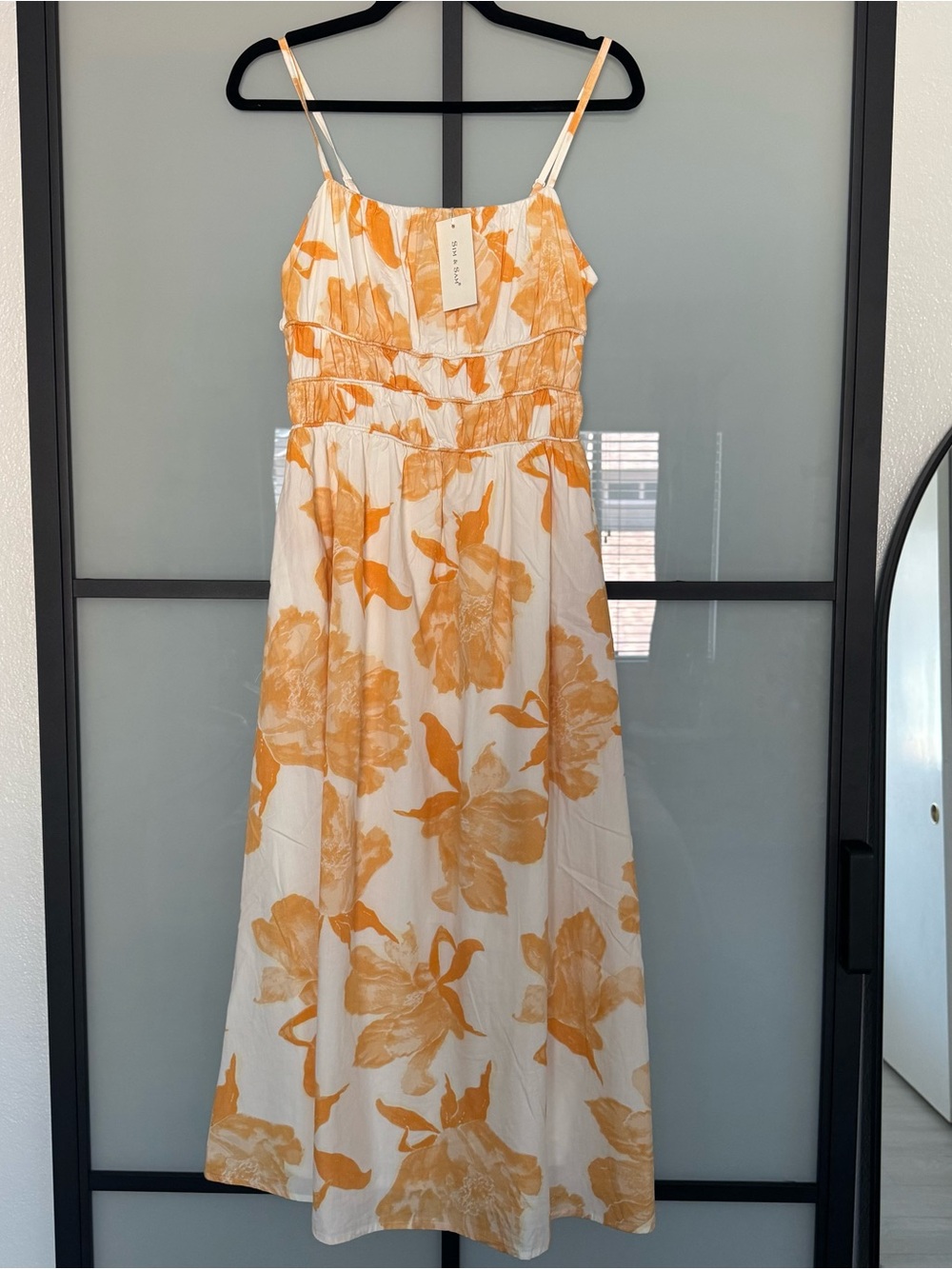 SIM & SAM 100% cotton White & Orange Floral Maxi Dress flower print medium